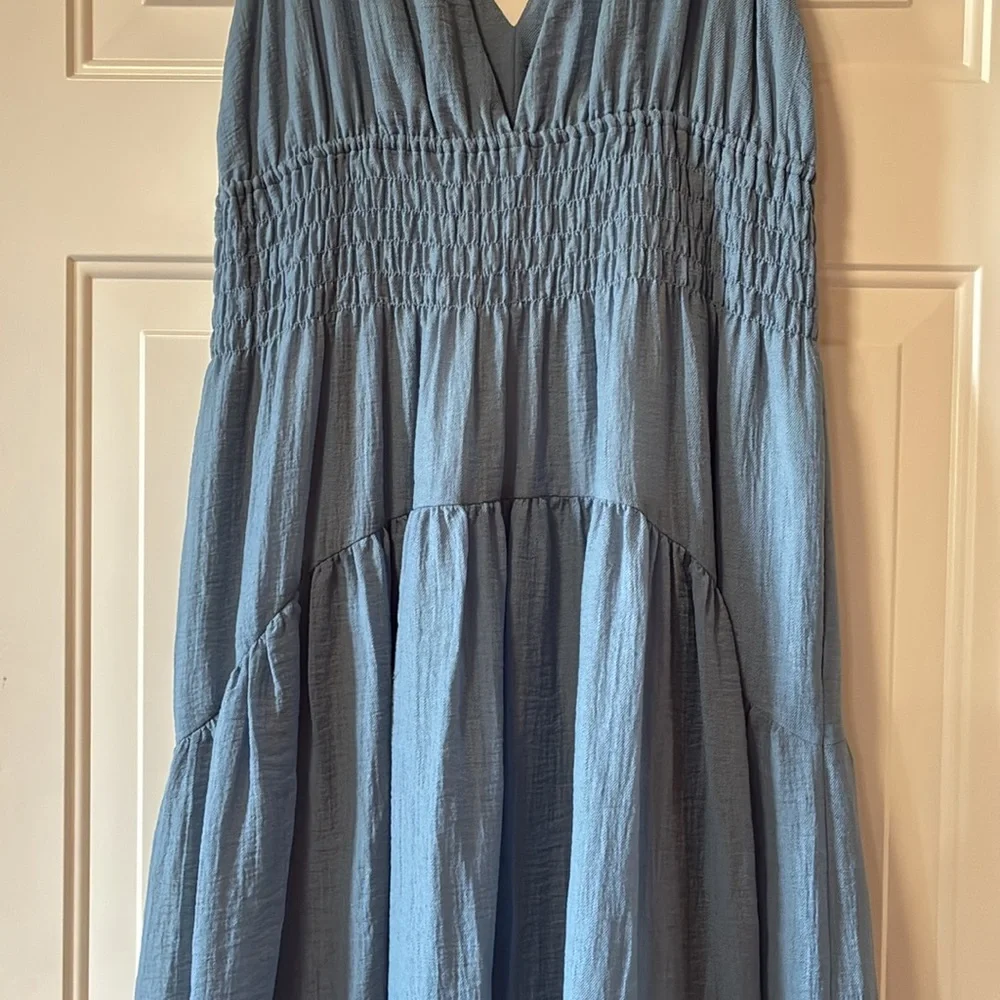 NWT Vince Medium Dusty Blue Gauze Tiered V-Neck Sleeveless Dress (ABBA) - Picture 10 of 16